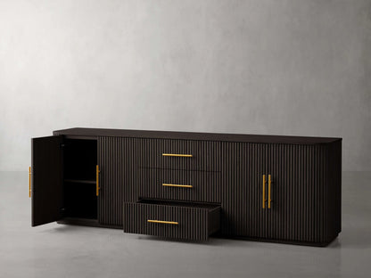 Finnley Reeded Wide-Format Sideboard Wood Buffet Cabinets with 3 Drawers