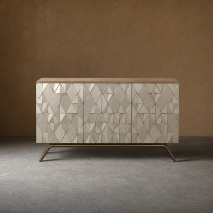 Origami Luxury 3-Door Sideboard Geometric Champagne Finish Buffet Cabinet