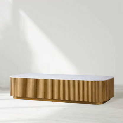 Finnley Solid Wood Coffee Table Stone Top Sofa Center Tea Table