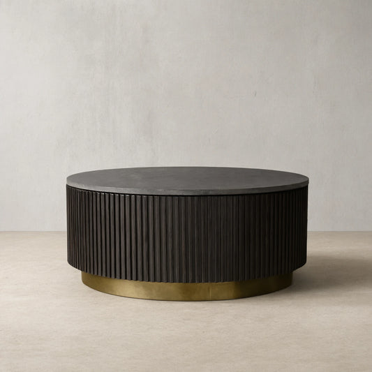 Finnley Round Coffee Table Stone Top Sofa Center Tea Table with Brass Base