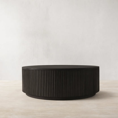 Finnley Round Wood Coffee Table Modern Sofa Center Tea Table with Reeded Detailing