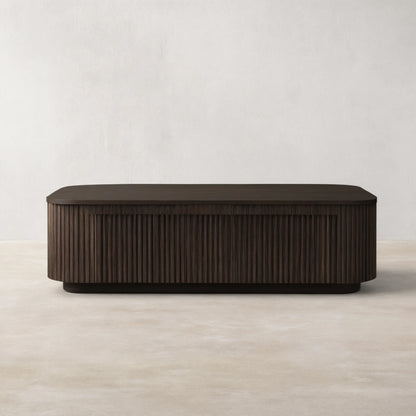 Finnley Solid Wood Coffee Table Rustic Sofa Center Tea Table with Reeded Design