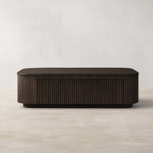Finnley Solid Wood Coffee Table Rustic Sofa Center Tea Table with Reeded Design
