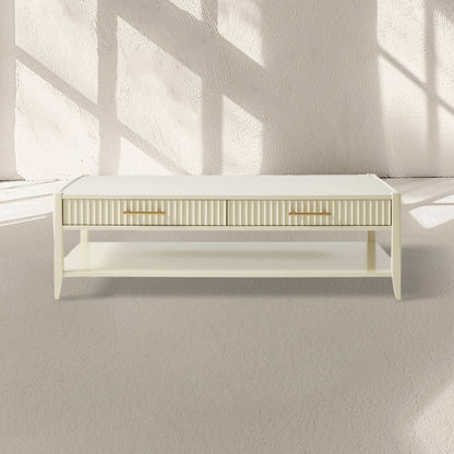 Lewis 56" Modern Coffee Table Wood Sofa Center Tea Table with Fluted Drawers