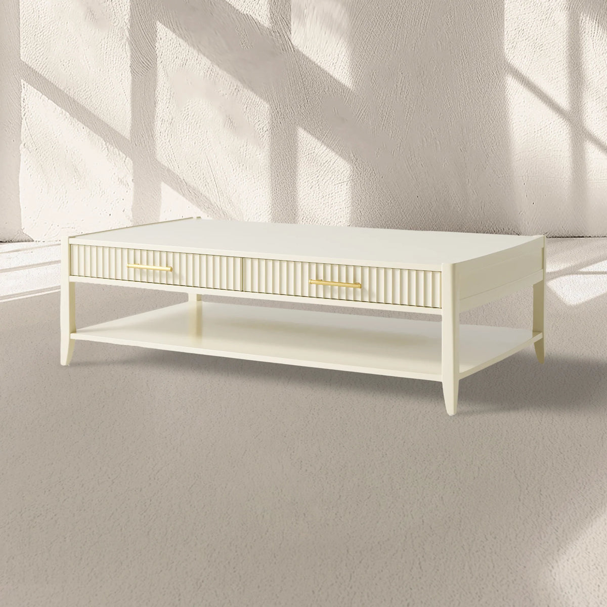 Lewis 56" Modern Coffee Table Wood Sofa Center Tea Table with Fluted Drawers