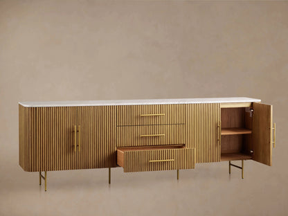 Finnley Sideboard Carrara Marble & Bluestone Top Buffet Cabinet With Drawer