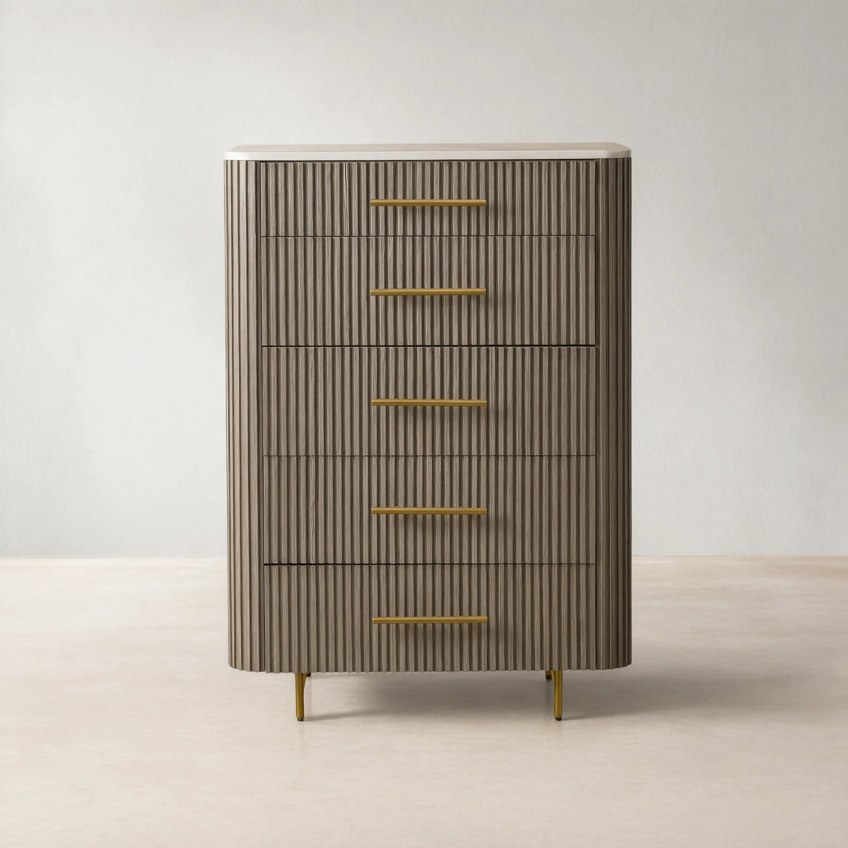 Finnley Wood Five-Drawer Dresser with Marble Top Drawer Chest Cabinet