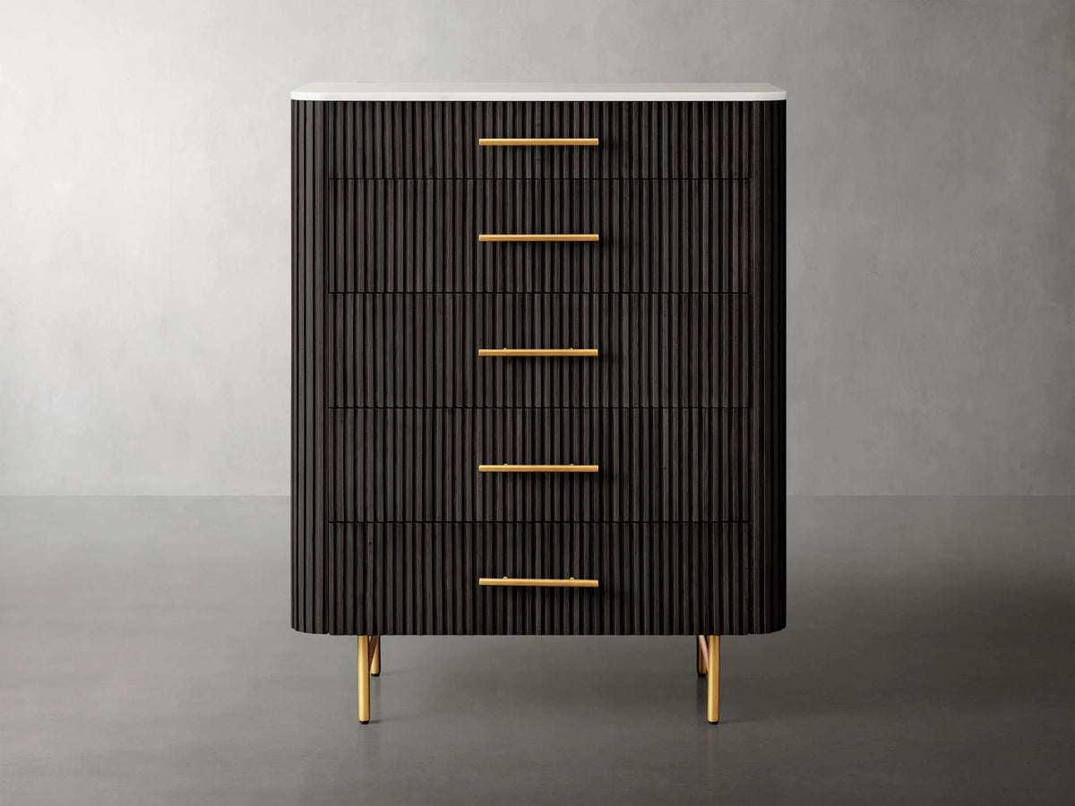 Finnley Wood Five-Drawer Dresser with Marble Top Drawer Chest Cabinet