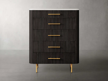Finnley Wood Five-Drawer Dresser with Marble Top Drawer Chest Cabinet