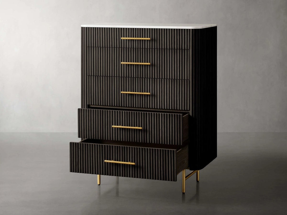 Finnley Wood Five-Drawer Dresser with Marble Top Drawer Chest Cabinet