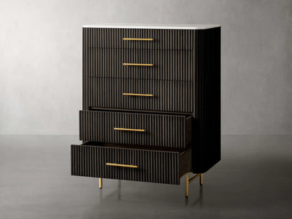 Finnley Wood Five-Drawer Dresser with Marble Top Drawer Chest Cabinet