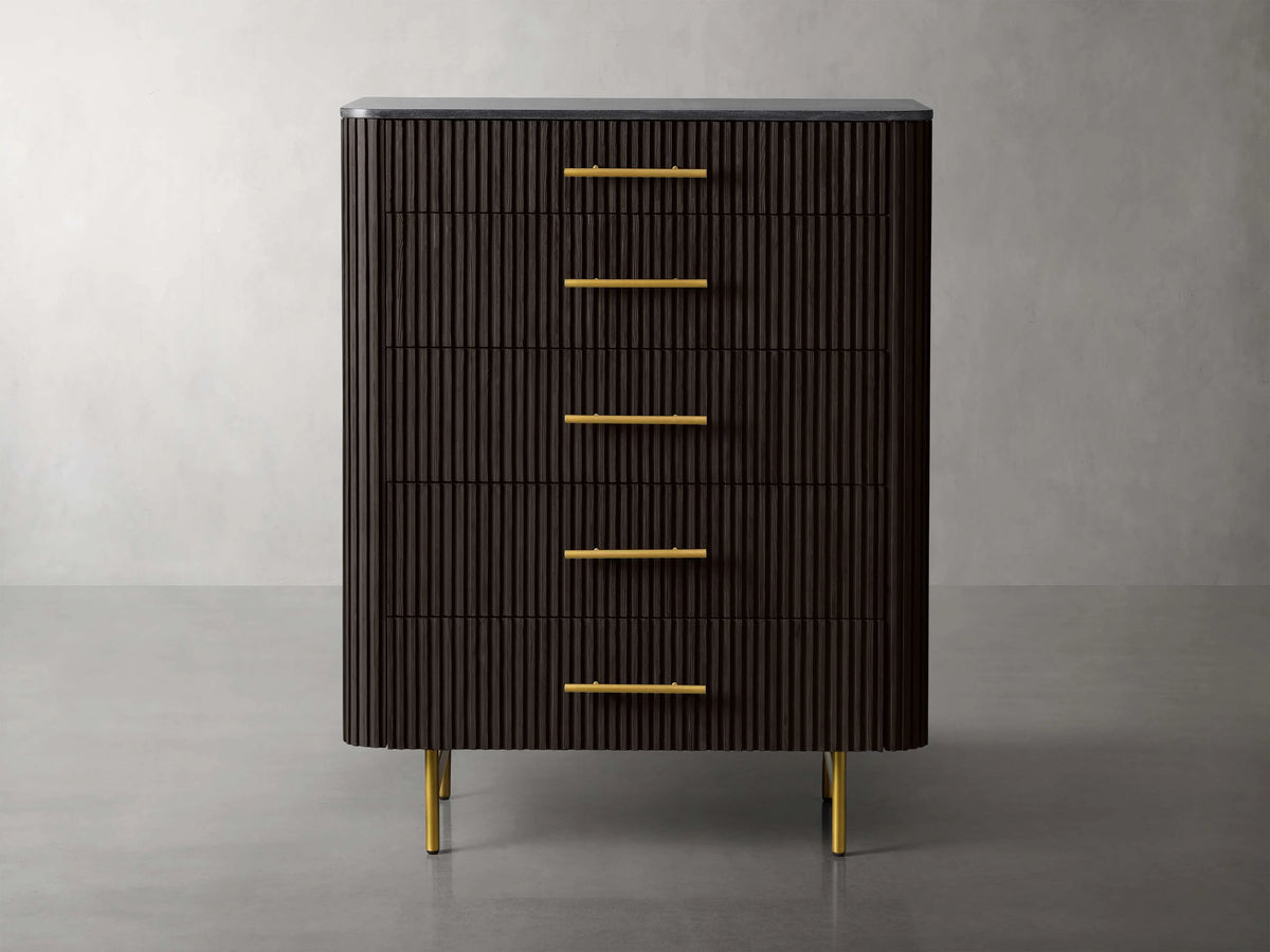 Finnley Wood Five-Drawer Dresser with Marble Top Drawer Chest Cabinet