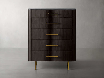 Finnley Wood Five-Drawer Dresser with Marble Top Drawer Chest Cabinet