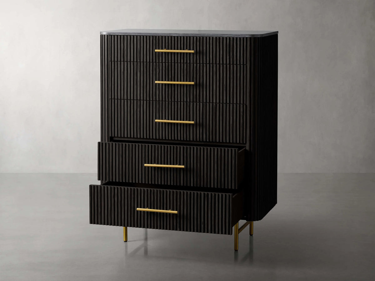 Finnley Wood Five-Drawer Dresser with Marble Top Drawer Chest Cabinet