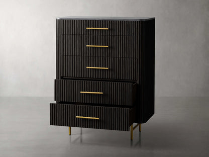 Finnley Wood Five-Drawer Dresser with Marble Top Drawer Chest Cabinet