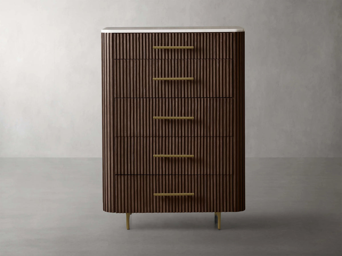 Finnley Wood Five-Drawer Dresser with Marble Top Drawer Chest Cabinet