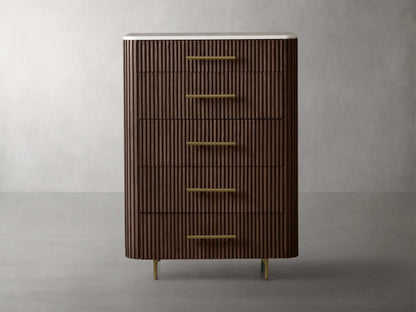 Finnley Wood Five-Drawer Dresser with Marble Top Drawer Chest Cabinet