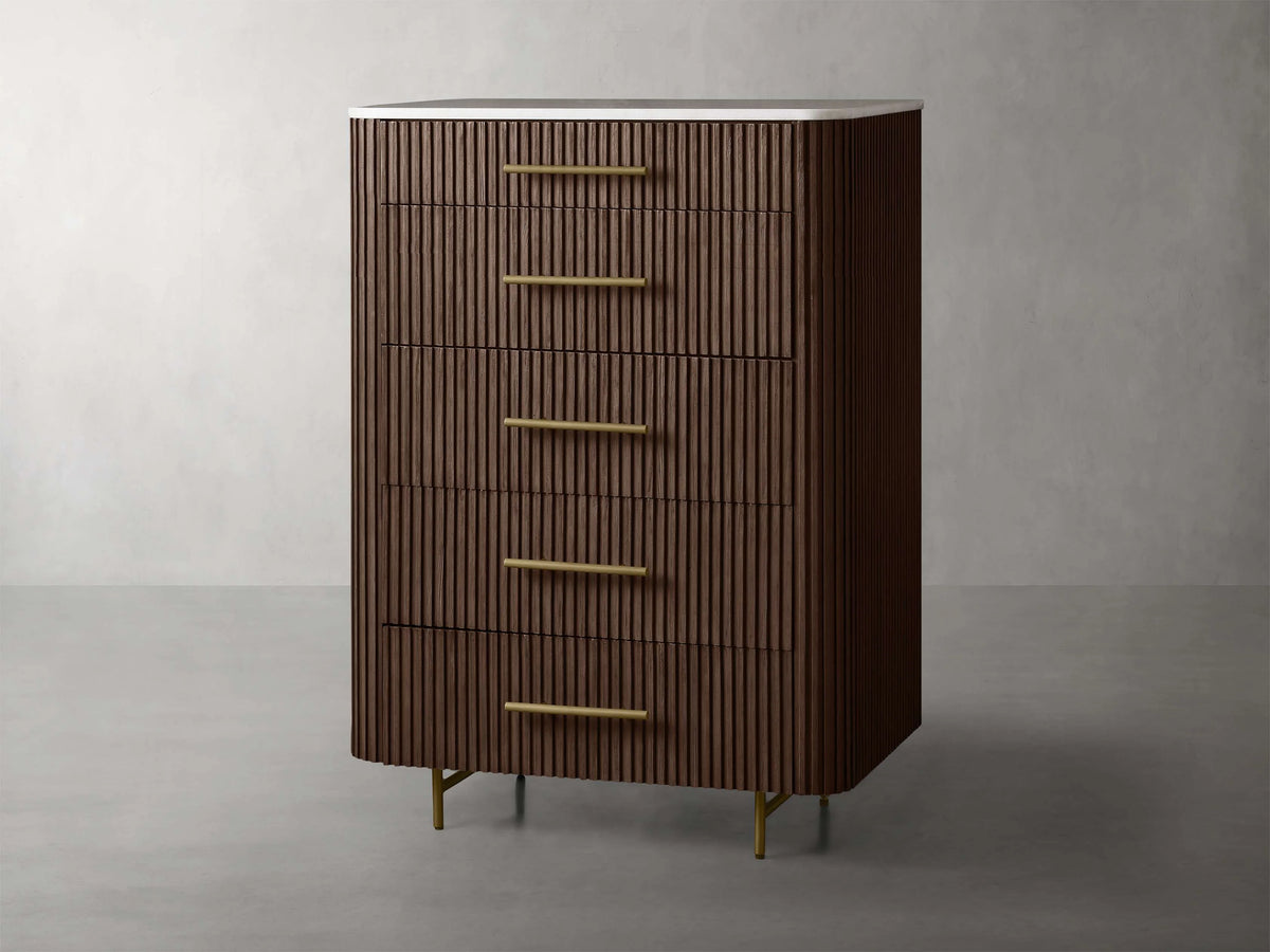 Finnley Wood Five-Drawer Dresser with Marble Top Drawer Chest Cabinet