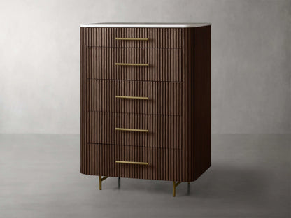 Finnley Wood Five-Drawer Dresser with Marble Top Drawer Chest Cabinet