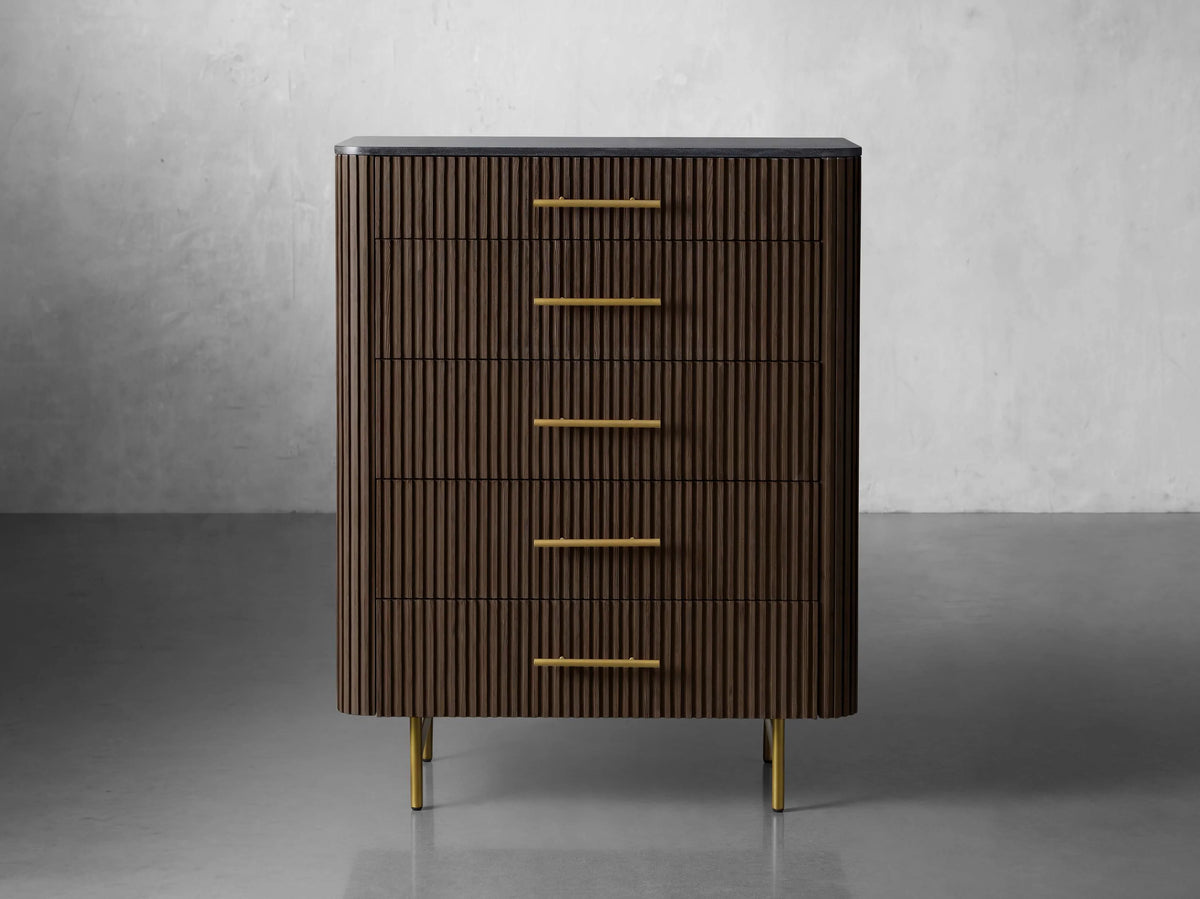 Finnley Wood Five-Drawer Dresser with Marble Top Drawer Chest Cabinet
