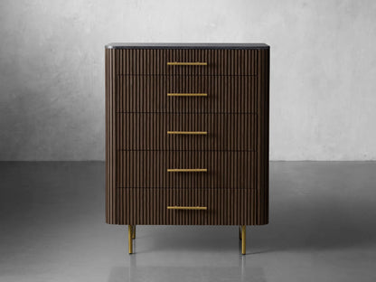 Finnley Wood Five-Drawer Dresser with Marble Top Drawer Chest Cabinet