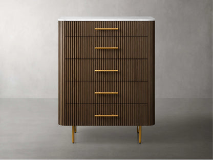 Finnley Wood Five-Drawer Dresser with Marble Top Drawer Chest Cabinet