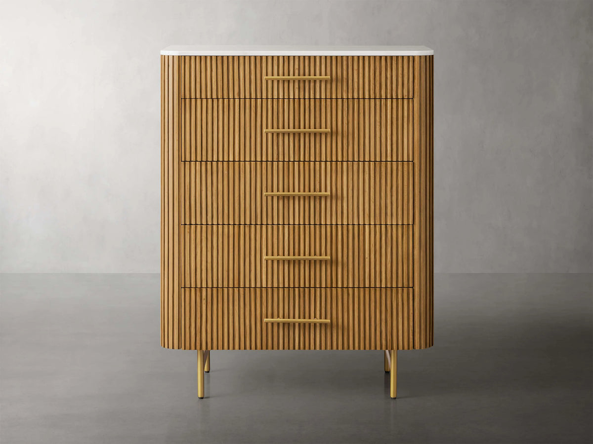 Finnley Wood Five-Drawer Dresser with Marble Top Drawer Chest Cabinet