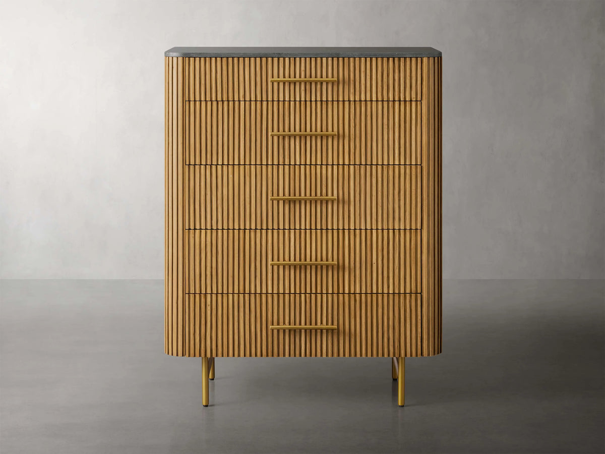 Finnley Wood Five-Drawer Dresser with Marble Top Drawer Chest Cabinet