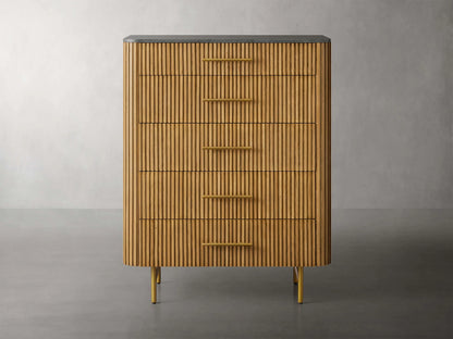 Finnley Wood Five-Drawer Dresser with Marble Top Drawer Chest Cabinet