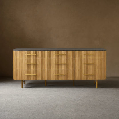 Finnley Wood Nine-Drawer Dresser with Natural Stone Drawer Chest Cabinet