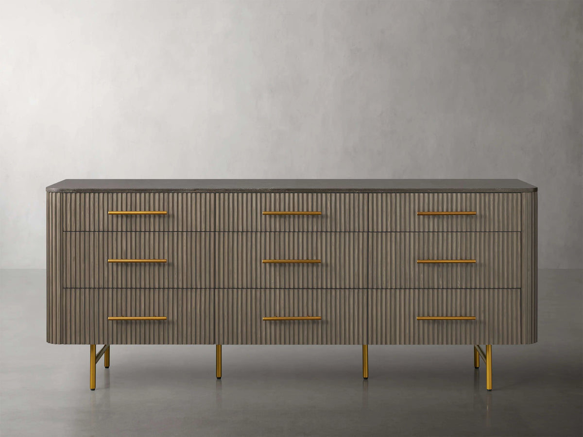 Finnley Wood Nine-Drawer Dresser with Natural Stone Drawer Chest Cabinet