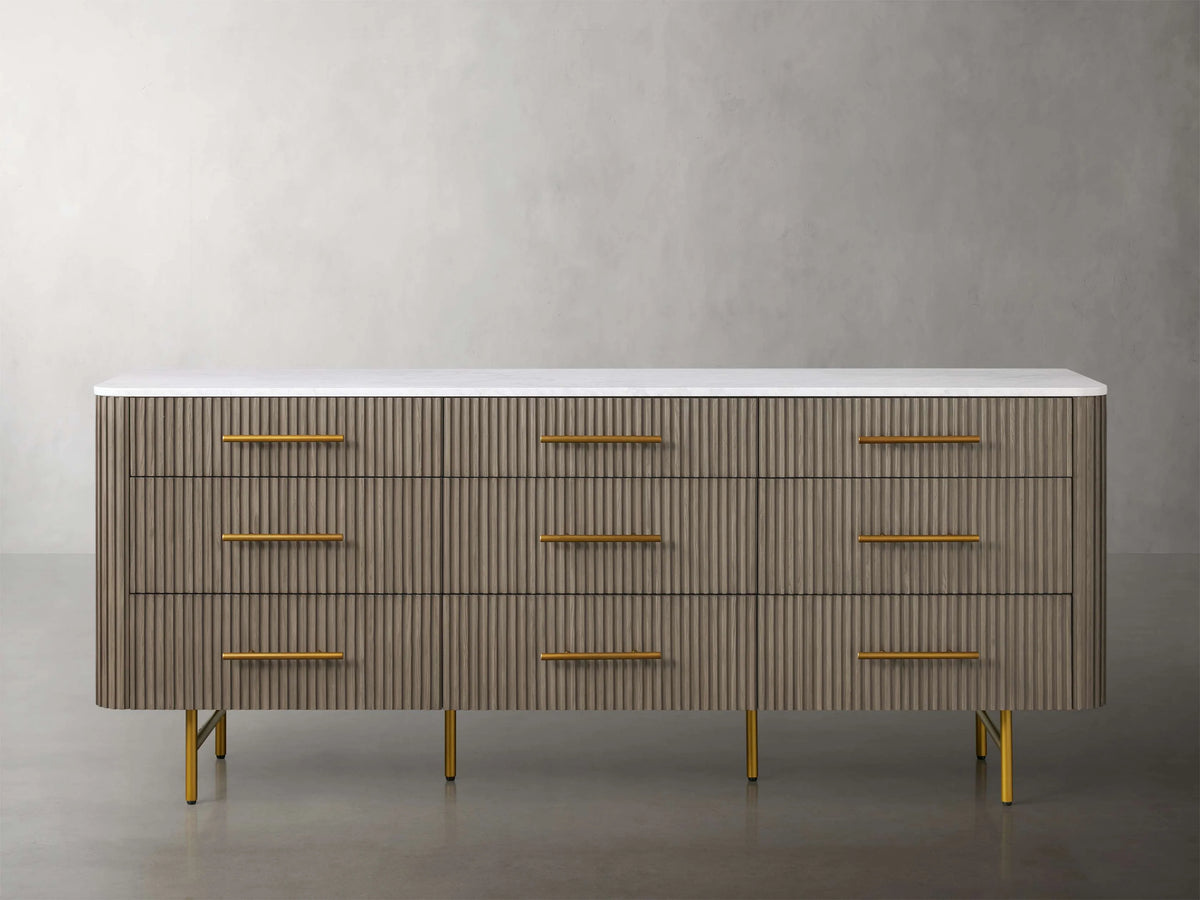 Finnley Wood Nine-Drawer Dresser with Natural Stone Drawer Chest Cabinet