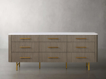 Finnley Wood Nine-Drawer Dresser with Natural Stone Drawer Chest Cabinet
