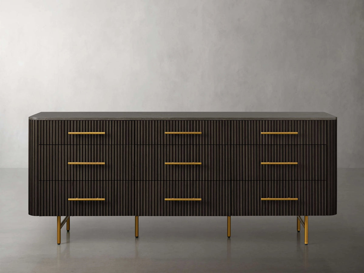 Finnley Wood Nine-Drawer Dresser with Natural Stone Drawer Chest Cabinet