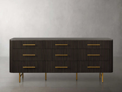 Finnley Wood Nine-Drawer Dresser with Natural Stone Drawer Chest Cabinet