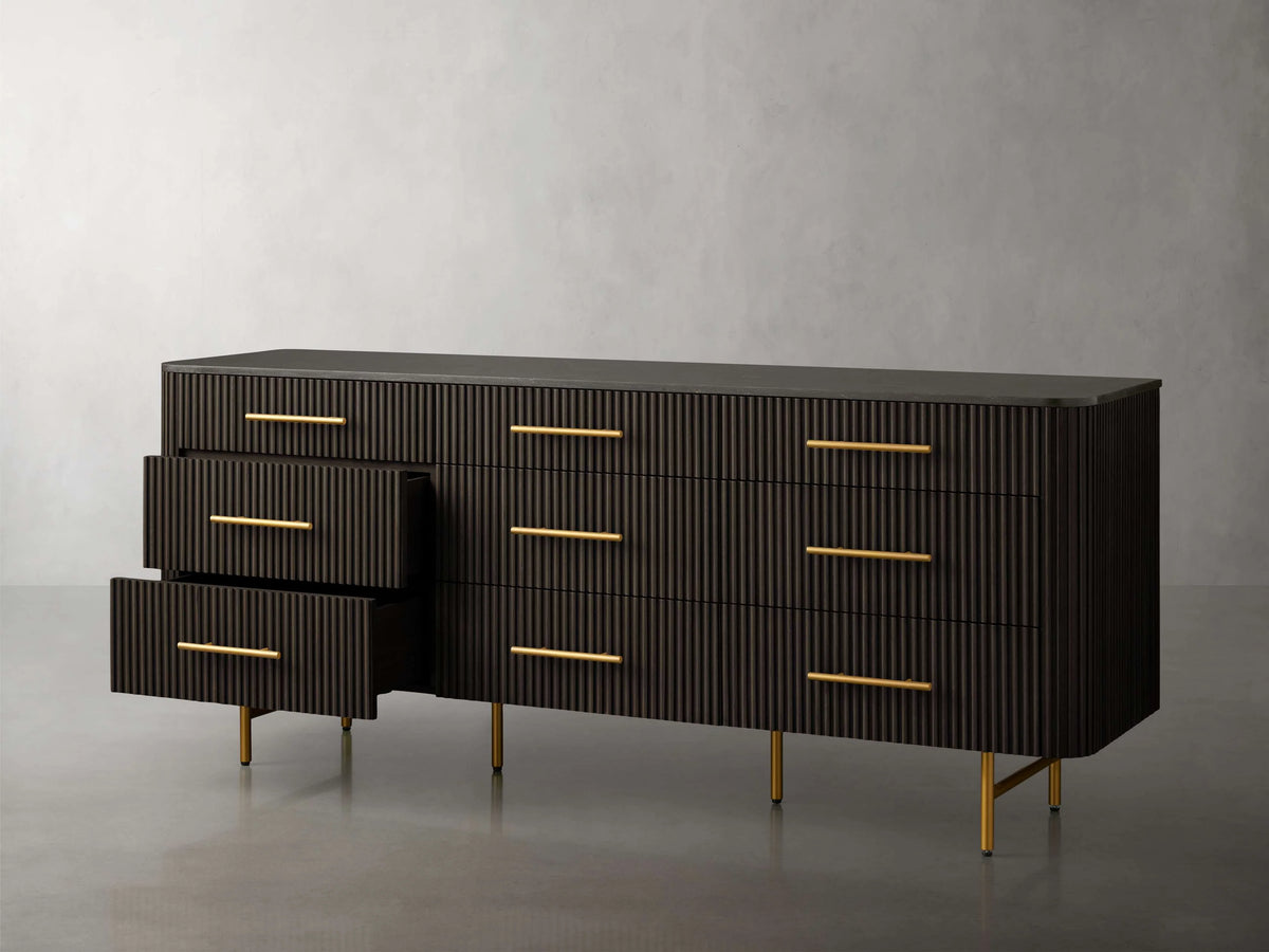 Finnley Wood Nine-Drawer Dresser with Natural Stone Drawer Chest Cabinet