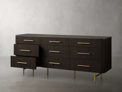 Finnley Wood Nine-Drawer Dresser with Natural Stone Drawer Chest Cabinet