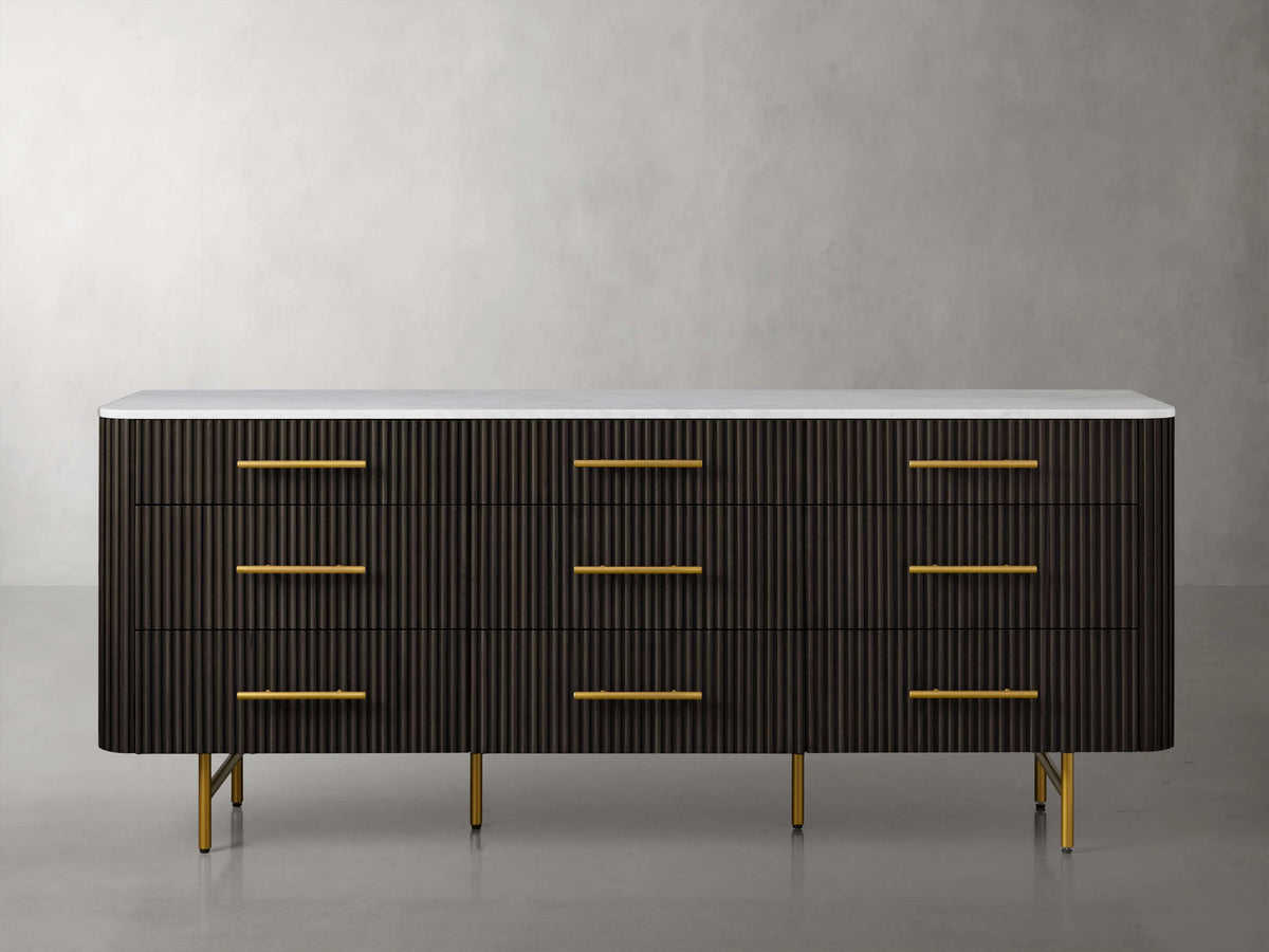 Finnley Wood Nine-Drawer Dresser with Natural Stone Drawer Chest Cabinet