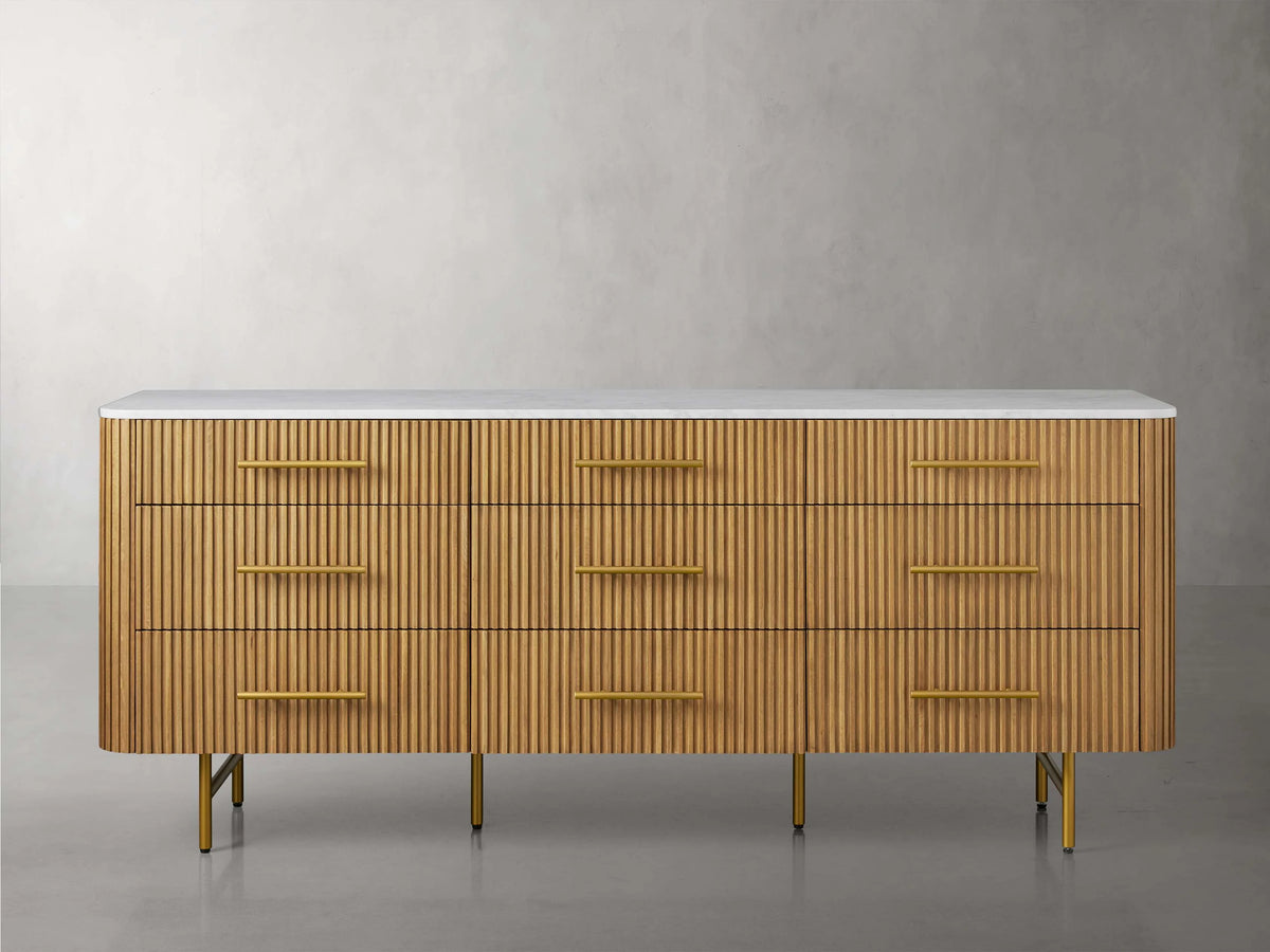 Finnley Wood Nine-Drawer Dresser with Natural Stone Drawer Chest Cabinet