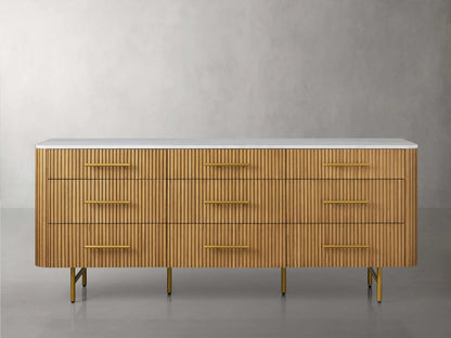 Finnley Wood Nine-Drawer Dresser with Natural Stone Drawer Chest Cabinet