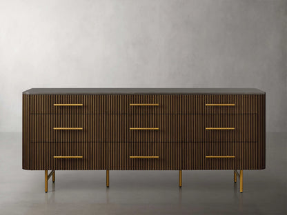 Finnley Wood Nine-Drawer Dresser with Natural Stone Drawer Chest Cabinet