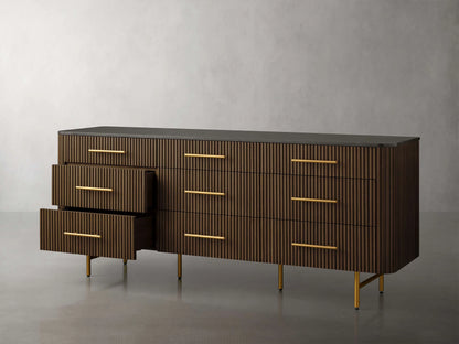 Finnley Wood Nine-Drawer Dresser with Natural Stone Drawer Chest Cabinet