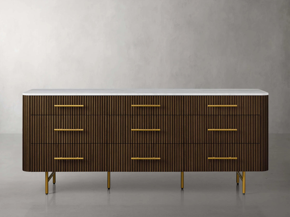 Finnley Wood Nine-Drawer Dresser with Natural Stone Drawer Chest Cabinet