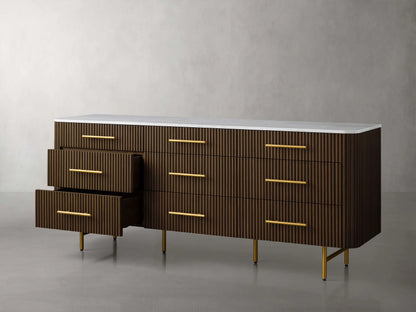 Finnley Wood Nine-Drawer Dresser with Natural Stone Drawer Chest Cabinet