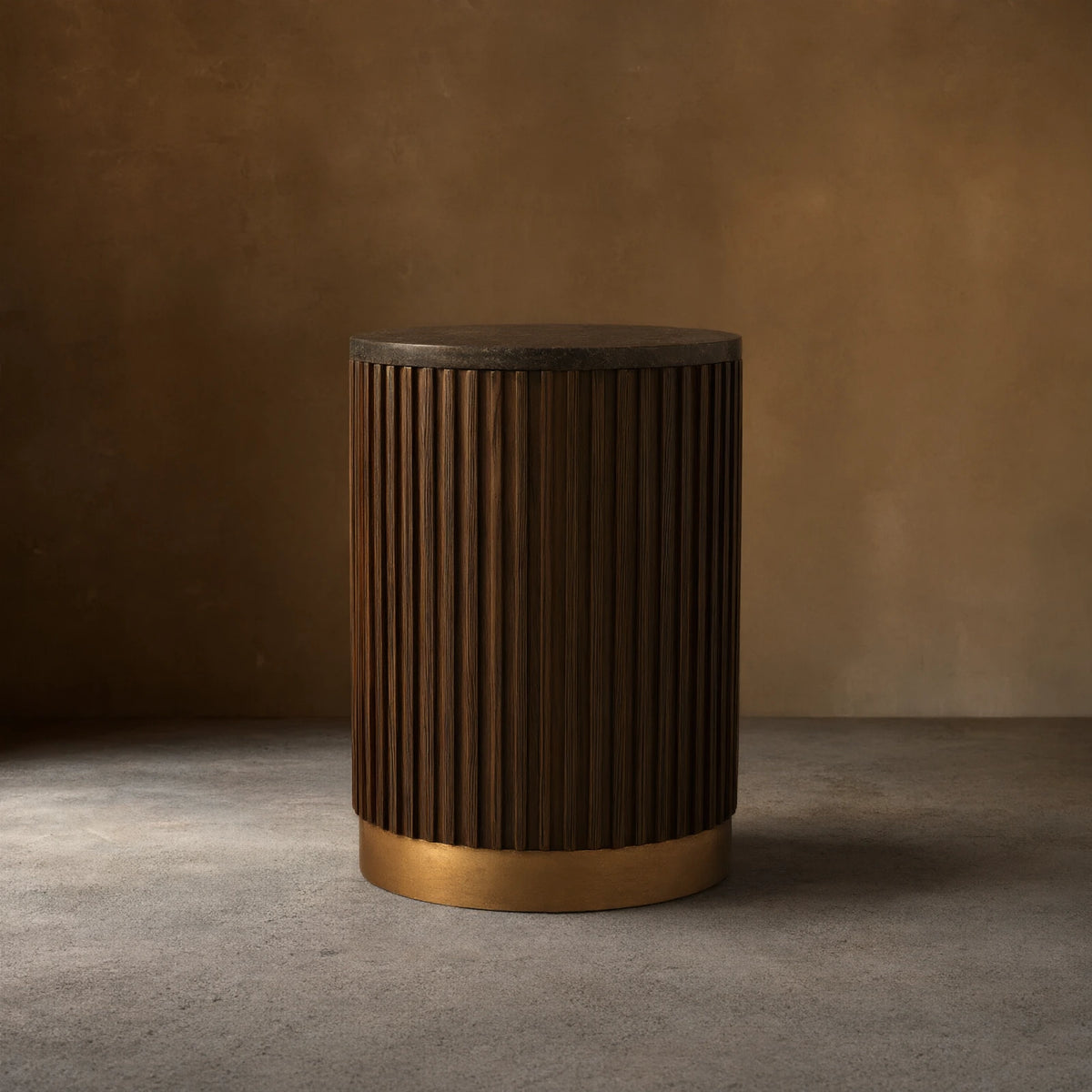 Finnley Stone Top Pedestal End Table Wood Sofa Side Table