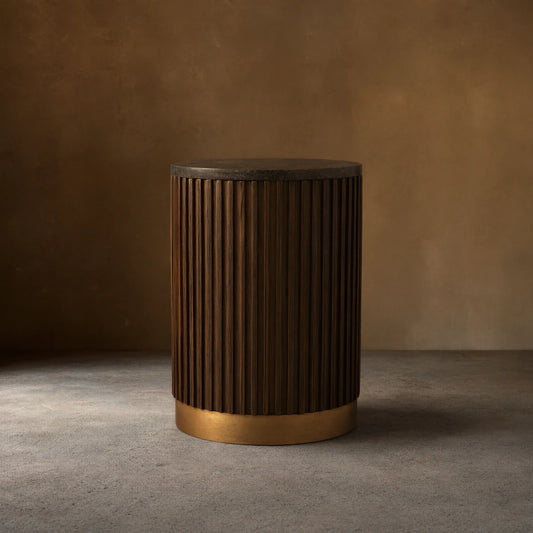 Finnley Stone Top Pedestal End Table Wood Sofa Side Table