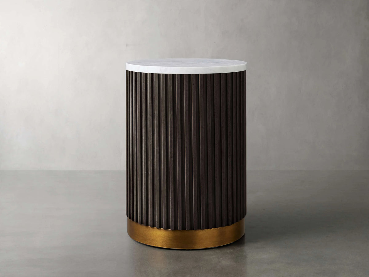 Finnley Stone Top Pedestal End Table Wood Sofa Side Table