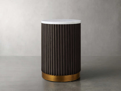 Finnley Stone Top Pedestal End Table Wood Sofa Side Table