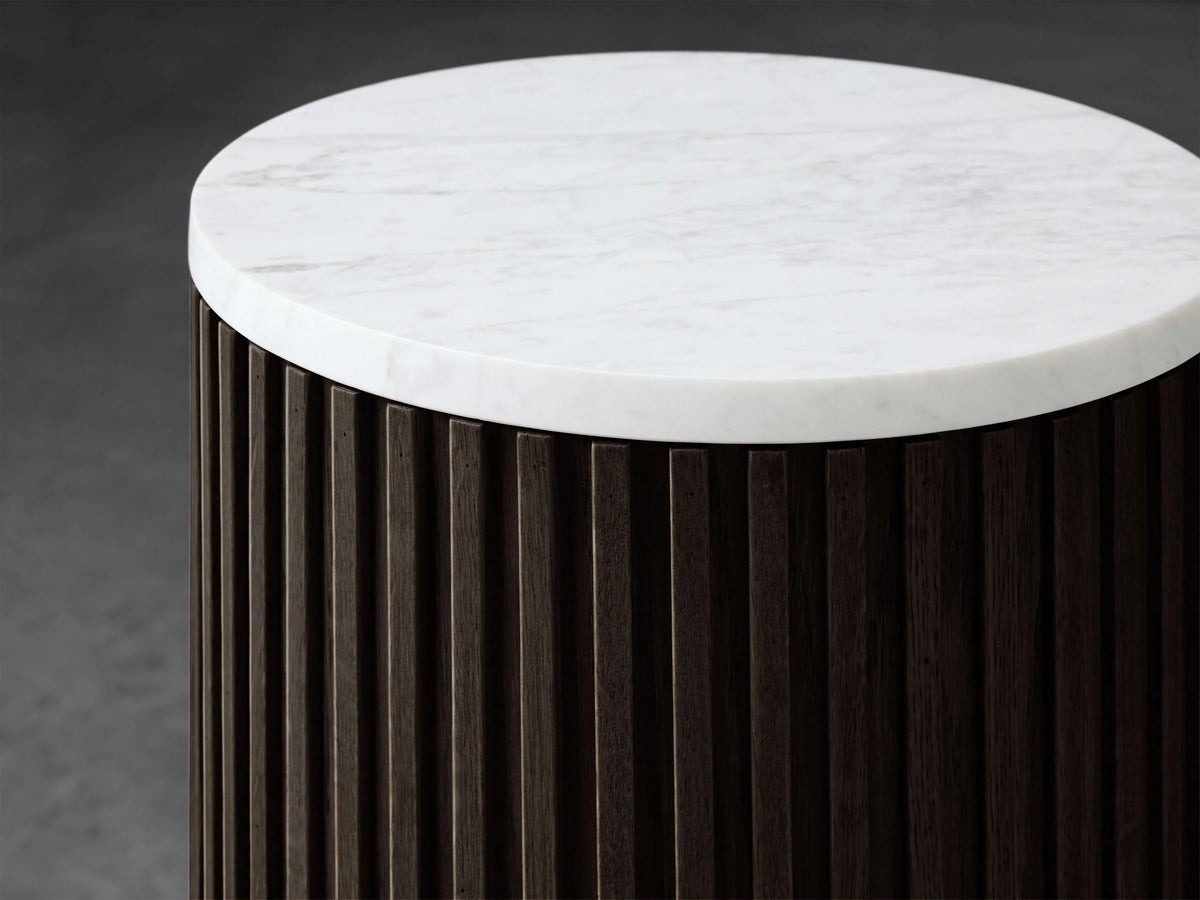Finnley Stone Top Pedestal End Table Wood Sofa Side Table