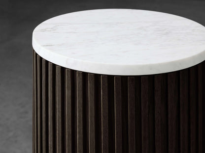 Finnley Stone Top Pedestal End Table Wood Sofa Side Table